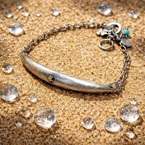 Lucky Brand Silver Crescent Bar Bracelet with Turquoise Accent
